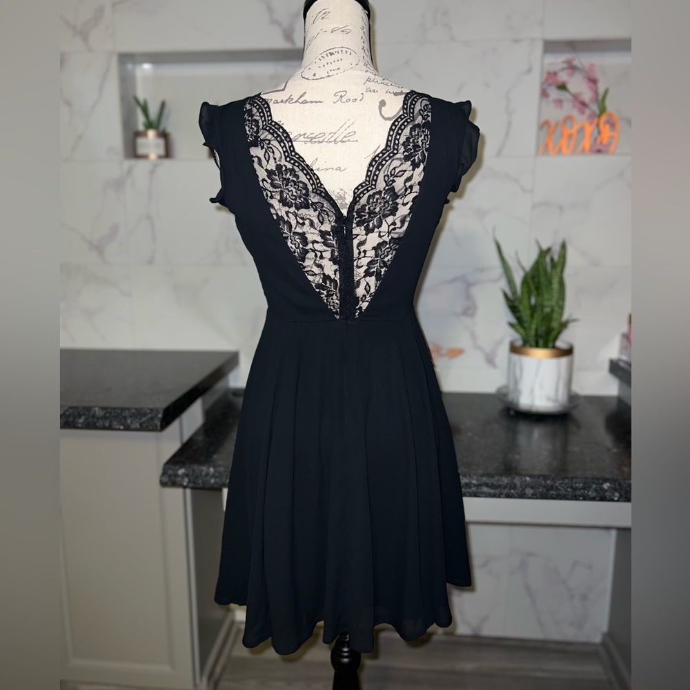 Express - Double lined party dress, SM, pleated neckline detail lace back detail